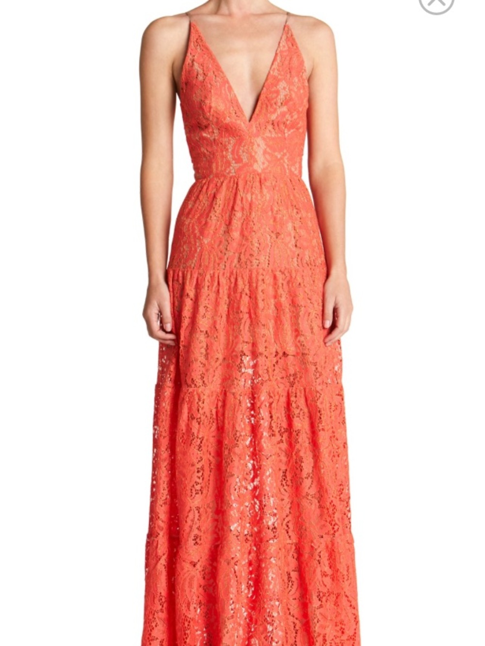NWT Dress the Population Tangerine Lace V-Neck Maxi Dress